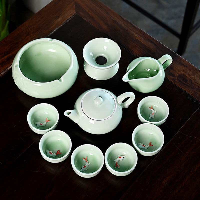 陶瓷家用办公室客厅会客盖碗茶具烟灰缸欧式立体几何功夫茶具套装