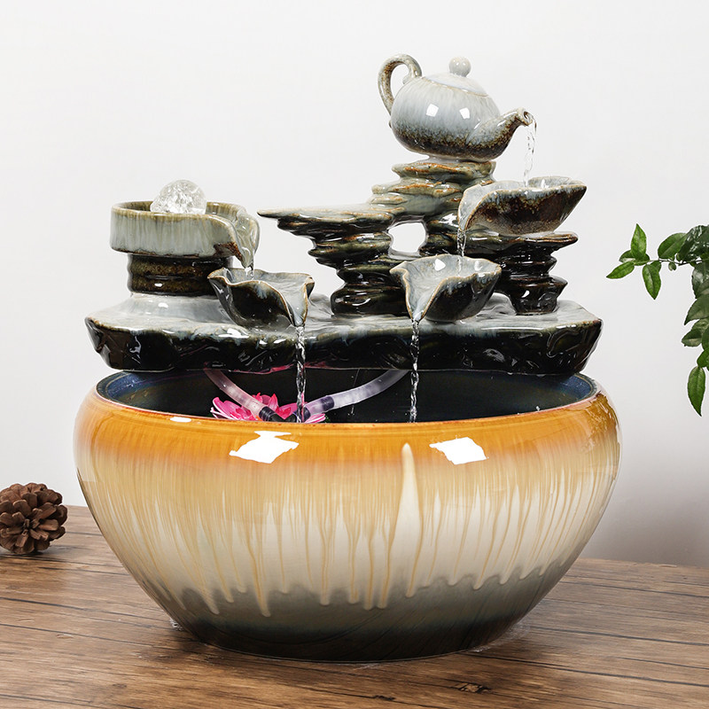 景德镇陶瓷鱼缸大号乌龟养鱼盆家用流水喷泉小金鱼缸客厅加湿造景,宠物/宠物食品及用品,桌面缸,淘宝优惠券,粉丝福利购,淘宝优惠卷