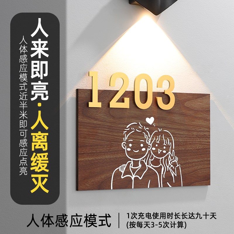 门牌号码牌家用高级感轻奢创意入户门口可爱奶油风房号感应灯装饰