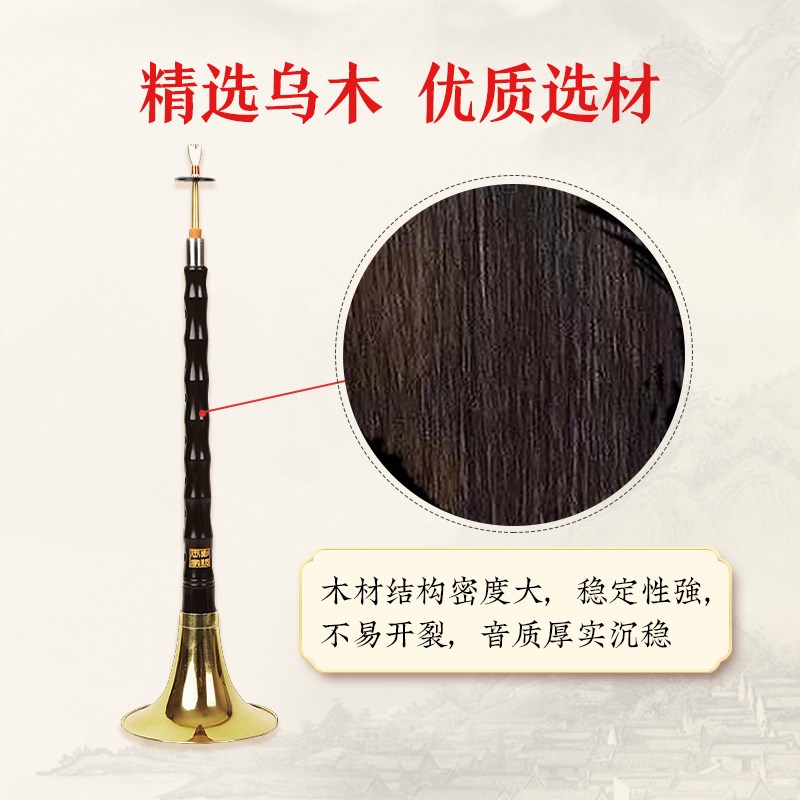 乌木唢呐民间乐器初学入门D调专业演奏C调B调鼓号队小号黄铜喇叭