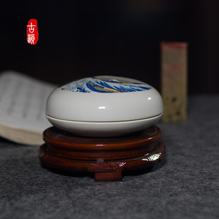 神奈川冲浪里陶瓷印泥盒大号印泥瓷缸文房四宝篆刻文创仿古印泥缸