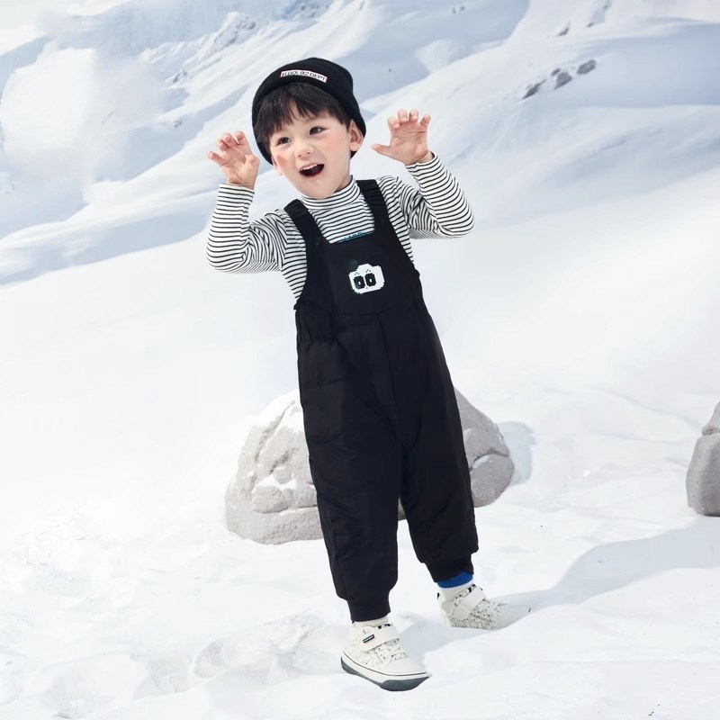 儿童背带羽绒裤加厚宝宝外穿长裤幼小童冬季可爱保暖裤男女童棉裤