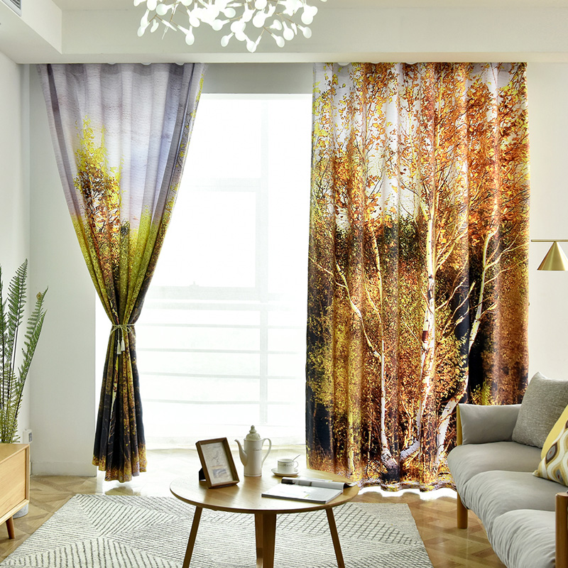 618美式乡村窗帘金黄色田园风格高档大气卧室客厅飘窗加厚遮光布