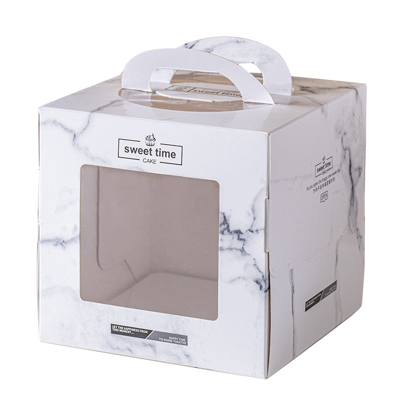 4寸蛋糕盒四寸五寸六寸5寸生日蛋糕包装盒手提加高大理石慕斯盒子