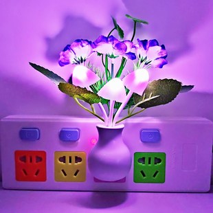 天黑自动亮 五叶梅LED光控感应小夜灯插电温馨浪漫卧室睡眠床头灯