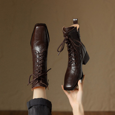 手工真皮女鞋2025秋冬新款加绒牛皮马丁靴东北棉鞋