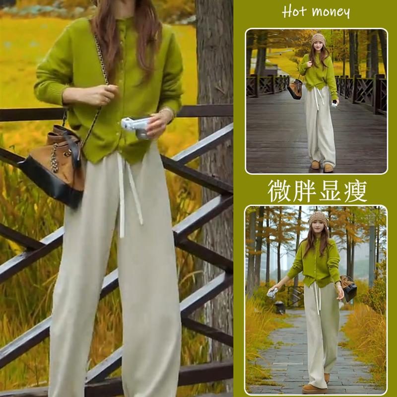 正品高货一整套搭配秋装设计感宽松收腰显瘦半高领针织毛衣开衫休