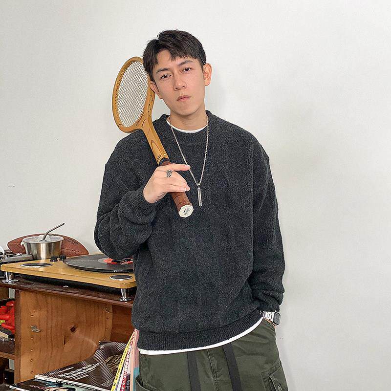 速发高货流行设计感提花针织毛衣男冬季潮牌男装大码休闲百搭含羊