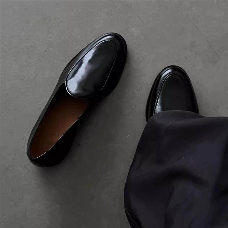 高货小众黑色德比鞋一脚蹬乐福鞋男款增高商务正装黑色复古通勤休