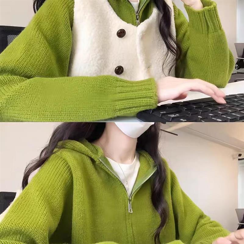 正品高货牛油果绿色针织衫