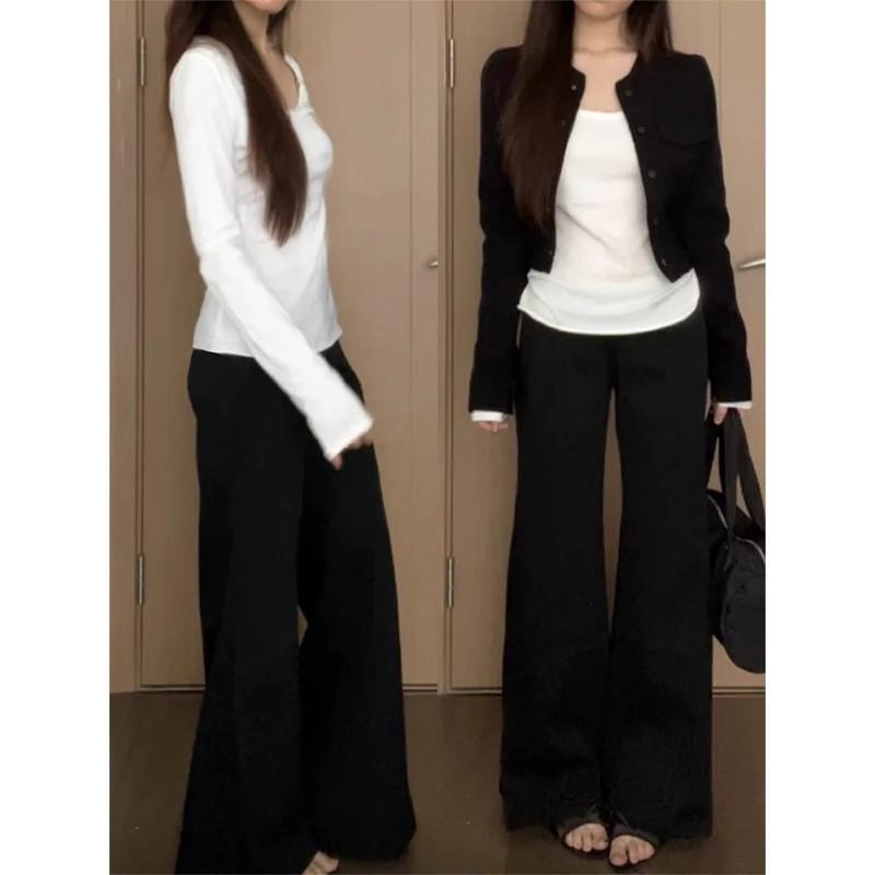 正品高货白色内搭打底衫长袖修身正肩上衣女t恤u领低领开春季穿搭