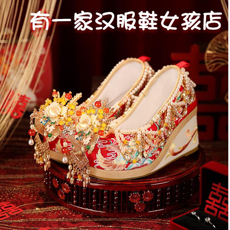 正品高货新款红色秀禾婚鞋
