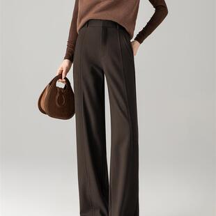 正品高货阔腿裤女秋冬深焙棕裤子女时尚洋气时髦轻奢高级感宽松直
