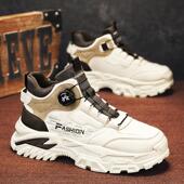 高货高帮男鞋 秋冬季 运动旋转纽扣厚底板鞋 正品 加绒棉鞋 工