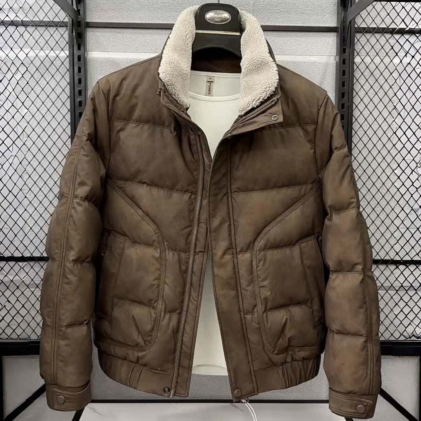 速发高货2026冬季新款皮羽绒服男士潮牌高级感可拆毛领防寒服加厚