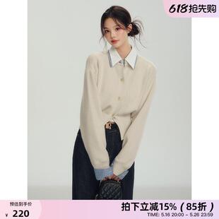 正品高货RECOIN R1C 假两件衬衫领针织衫毛衣女2025年开春穿搭收