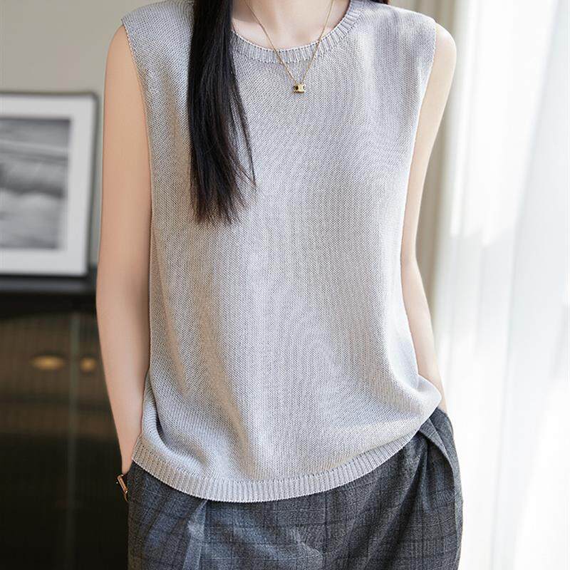 高货小众女款外穿宽松马甲亚麻针织背心新款2026夏季外穿纯色套头
