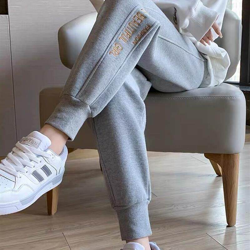 正品高货运动裤女春秋2025新款纯棉束脚卫裤秋冬加绒小个子学生休