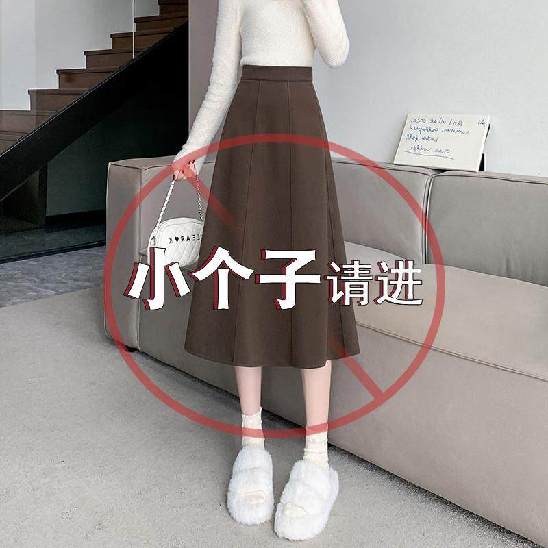 正品高货小个子毛呢半身裙女春秋2025新款高级感高腰a字裙伞裙黑