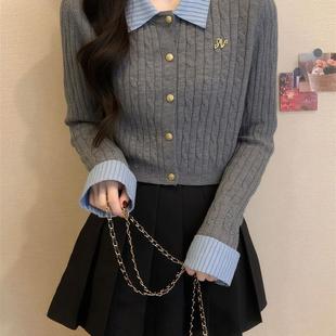 正品高货假两件Polo针织开衫女秋季义乌大朗毛衣外套广州十三行巨