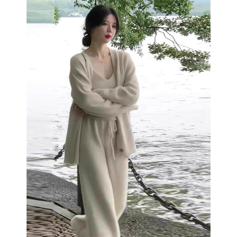 正品高货欧洲站秋冬季2024新款女装套装轻奢高级感女人味阔腿裤针