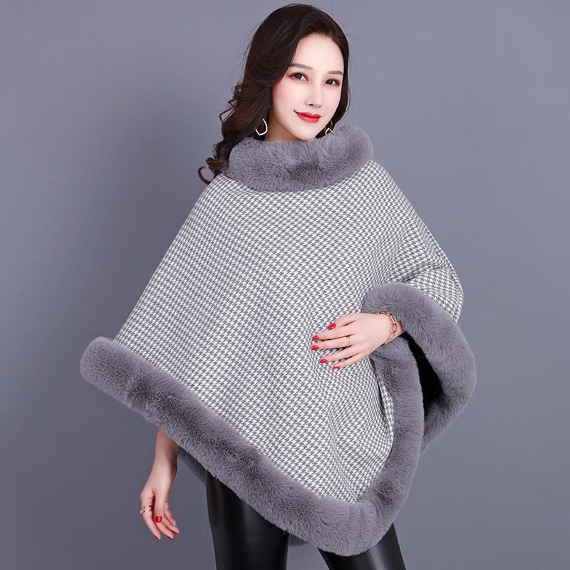 高货2025新款仿皮草欧美棕色女外套披肩围巾仿獭兔毛中长款保暖千