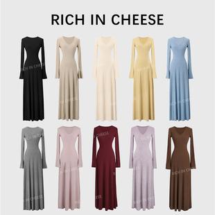 正品高货舒胡蕾 茶香可颂 长款连衣裙时尚打底裙修身