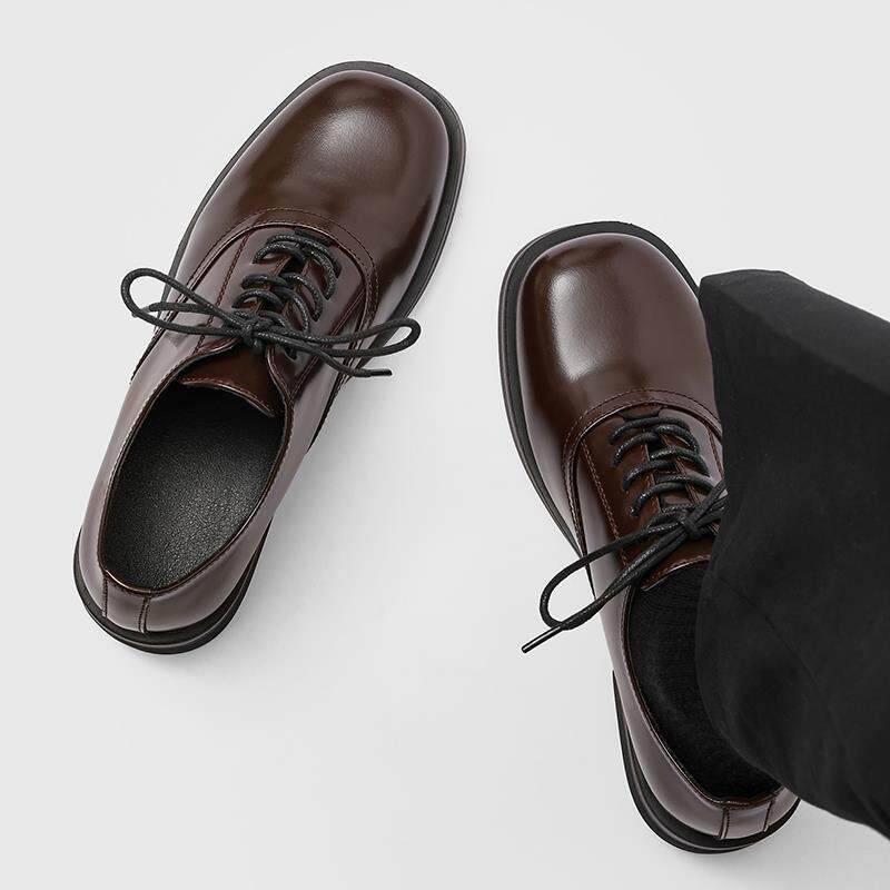 高货小众棕色皮鞋男款结婚新郎高级感方头情侣圆头乐福鞋小众休闲