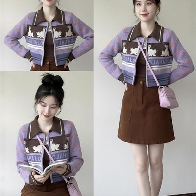 正品高货巨好看的早秋冬季小个子OOTD穿搭一整套针织开衫短裙子两