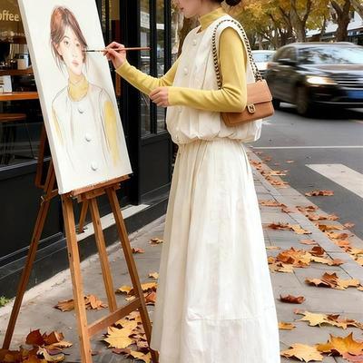 正品高货冬装穿搭一整套2025超火小香风韩系超好看气质马甲棉服裙