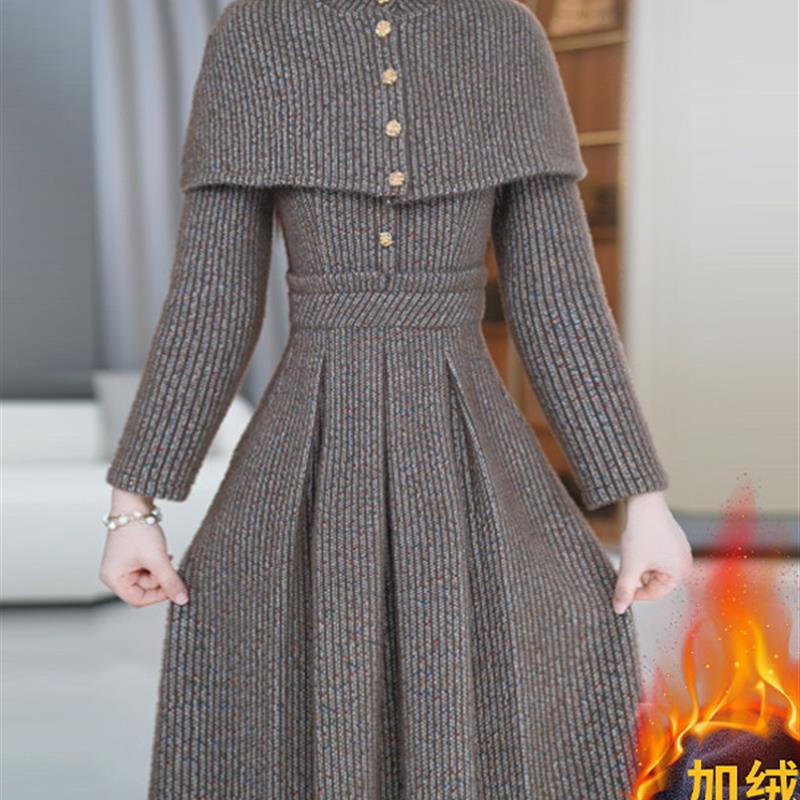 正品高货玖慕加绒加厚连衣裙女冬季2025新款收腰气质通勤风中长外