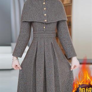 正品高货玖慕加绒加厚连衣裙女冬季2025新款收腰气质通勤风中长外