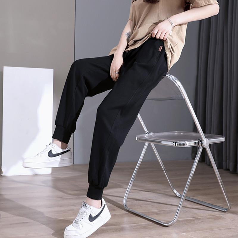 正品高货黑色运动裤女春秋2025新款束脚大码小个子休闲哈伦裤卫裤
