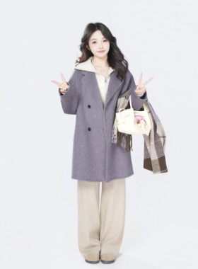 【潘多啦】法式复古赫本风优雅秋冬短款羊毛大衣25903