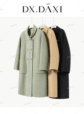 【雪天纪事】韩系经典双排扣时尚宽松秋冬简约长款羊毛大衣25909