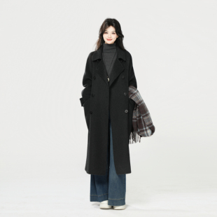 大版 5518 娃娃领双排扣挽袖 长款 羊毛大衣 小个子韩版 小乐专享