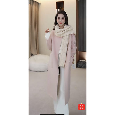 【小四粉丝专享】韩版小个子翻领撞色显瘦时尚长款羊毛大衣5517