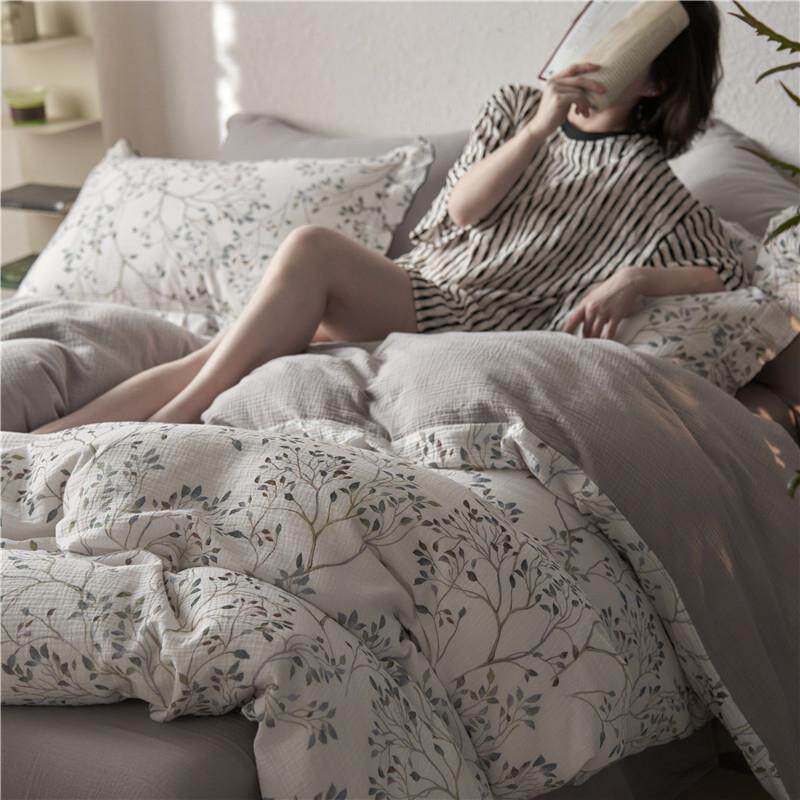 A类母婴全棉皱皱纱四件套双层纱床上用品田园碎花亲肤透气床单1.8