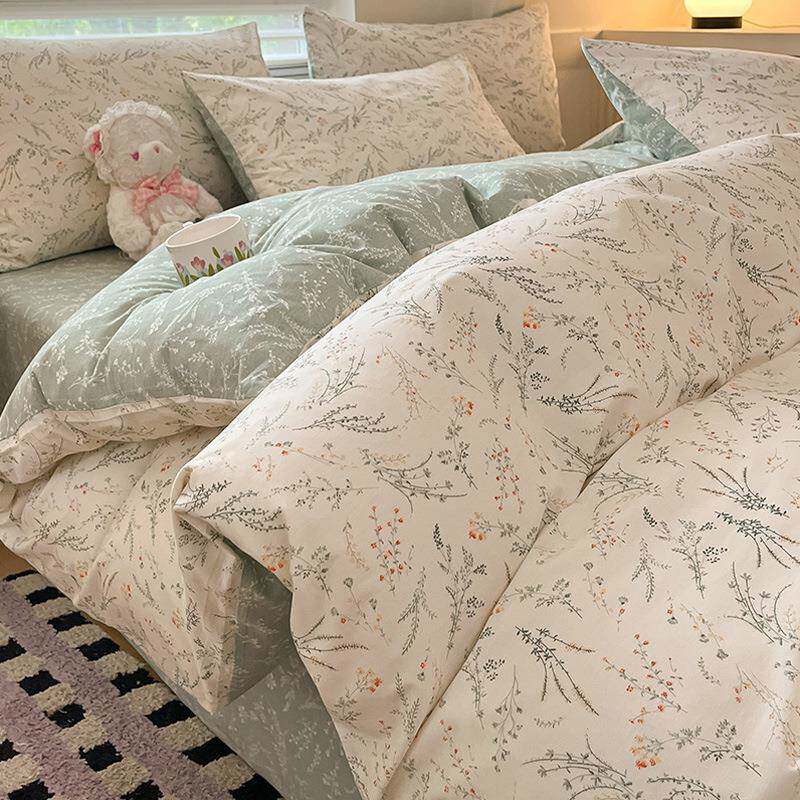 简约风床上四件套纯棉全棉100小清新女床单人被套宿舍三件套床品4