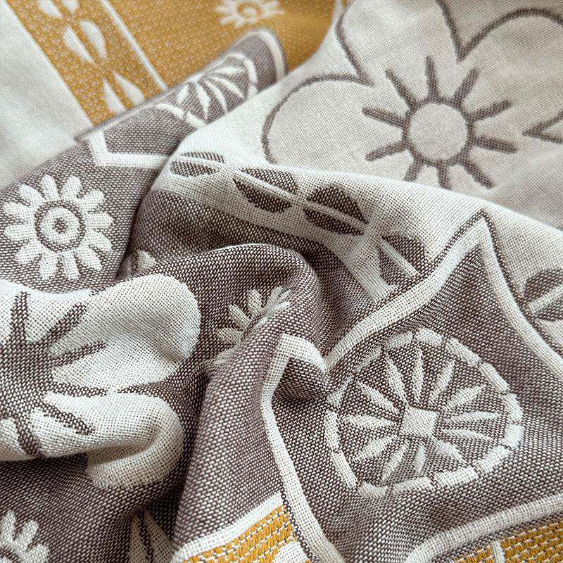 新品全棉四层色织提花流苏纱布浴巾多功能披肩盖毯毛巾装饰浴巾