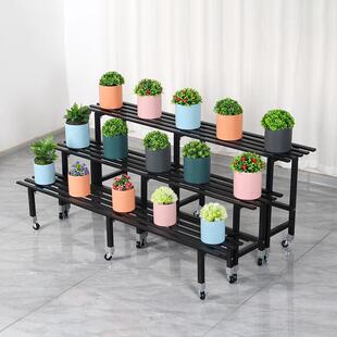 碳钢单层阳台花架带轮可移动置物架家用铁艺省空间多肉架组合摆放