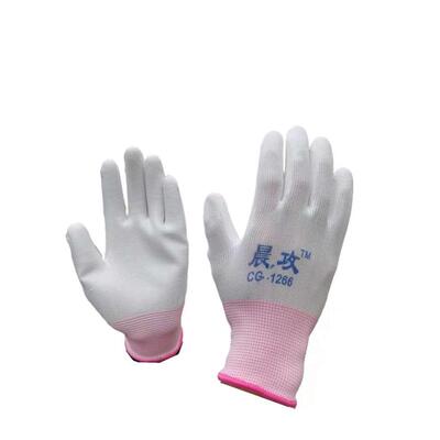 晨攻1266薄款PU手套劳保耐磨防滑涂胶浸胶电子无尘防静电带胶工作