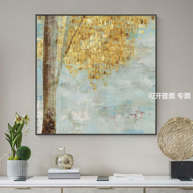 新中式餐厅装饰画饭店客厅墙简约挂画玄关过道走廊抽象发财树壁画图片
