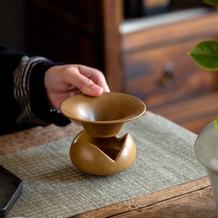 茶叶过滤网茶隔泡茶器茶滤架陶瓷一体滤茶器茶具 全瓷孔茶漏