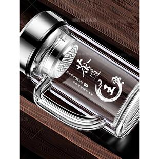 玻璃杯子水杯男2025新款家用喝水泡茶杯双层高硼硅带把手茶水分离