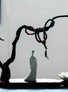 新中式禅意根雕工艺品风化木摆件茶室客厅电视柜玄关人物软装饰品