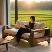 2025新中式 北美黑胡桃木白蜡木客厅现代简约实木沙发高端接待家具