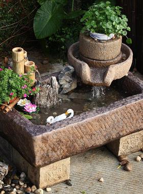 庭院微景观假山流水鱼池阳台水系造景喷泉户外花园装饰水池摆件