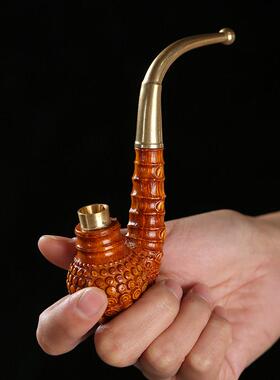 老竹根手工打磨竹子文玩老式男士烟斗烟铜烟杆旱烟过滤嘴一体烟袋