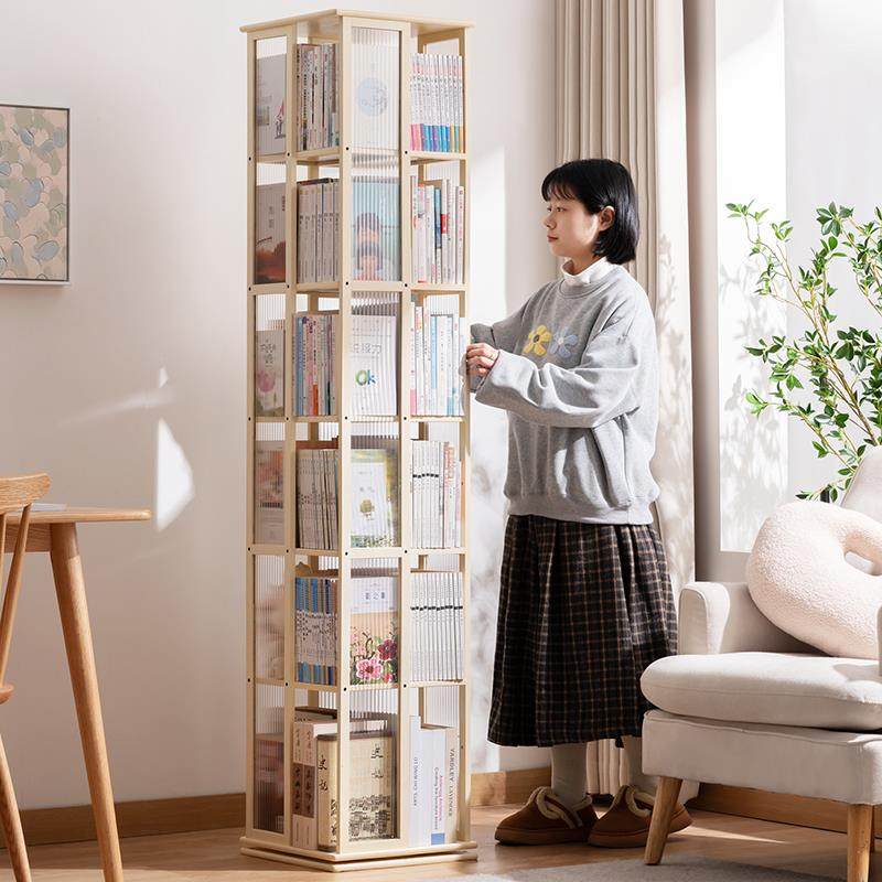 旋转书架落地置物架书柜子家用储物柜儿童客厅简易展示架立架实木